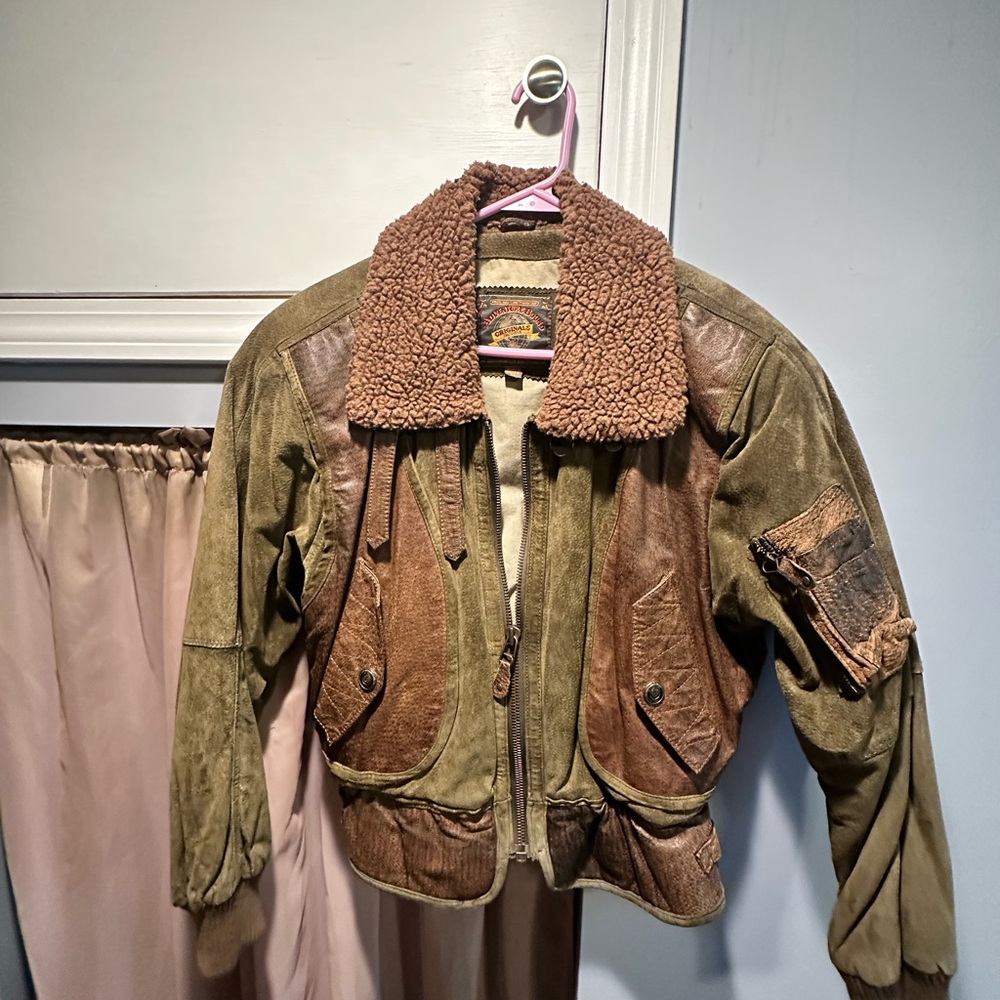 Vintage LEATHER/SUED Shearling Collar Aviator Jacket